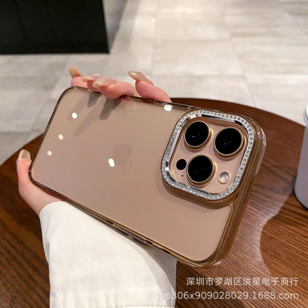 Diamond frame acrylic for iPhone16ProMax mobile phone case large hole Apple 15 transparent anti-drop protective case
