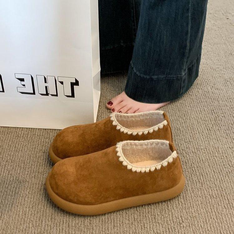Winter velvet warm and comfortable cotton shoes, new retro casual niche lazy Doudou shoes