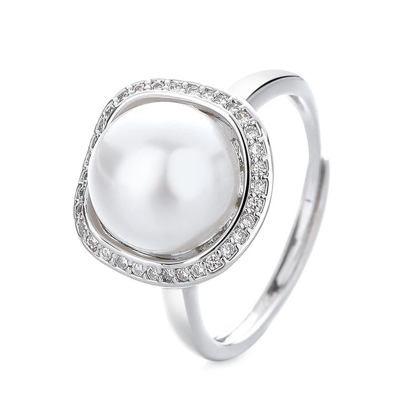 2026 Temperament Niche Diamond-encrusted Pearl Ring Female Korean Light Luxury High Sense Open Index Finger Ring with Jewelry Empty Holder