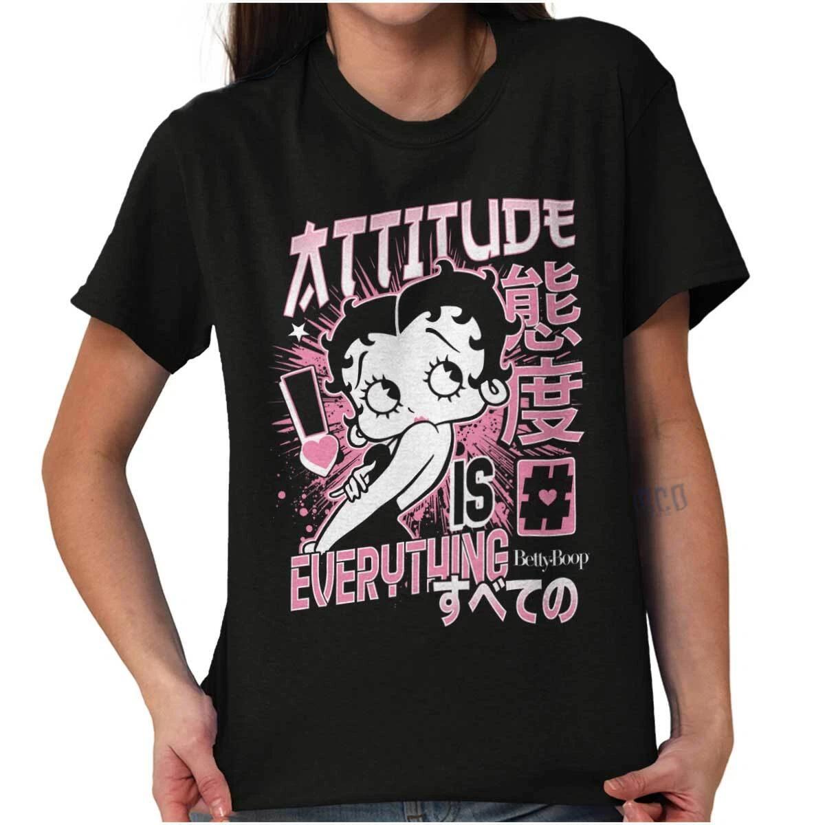 Cute Betty Boop Kanji Attitude is Everything Womens Graphic Crewneck T Shirt Tee XXXL