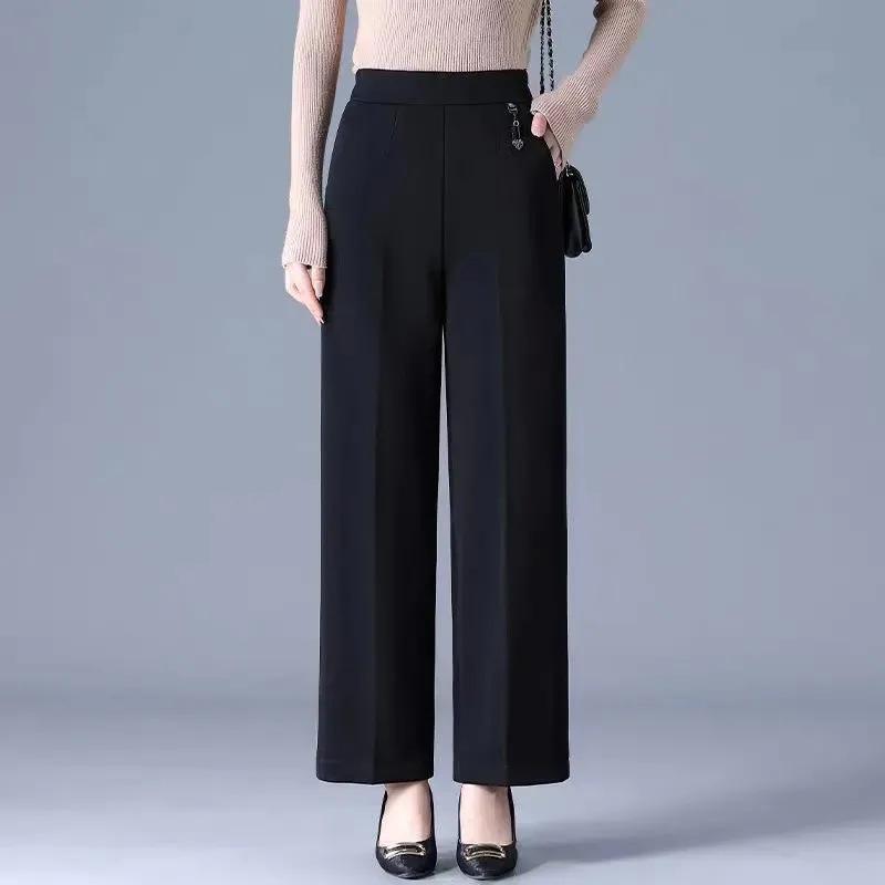2026 Spring & Autumn High-Waist Plus Size Wide-Leg Casual Pants for Middle-Aged & Elderly Women