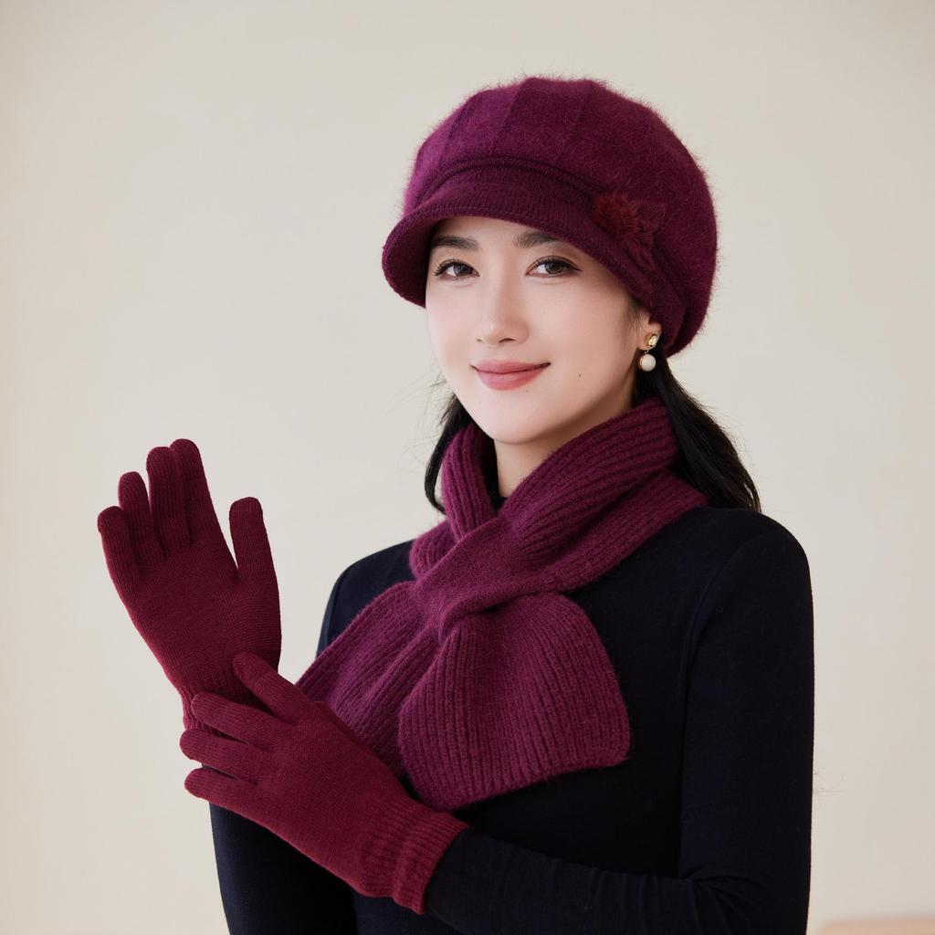Woolen Hats for Middle aged and Elderly People In Autumn and Winter Rabbit Fur Hats Fashionable Mom Hats Ladies' Velvet Thickened Knitted Hats