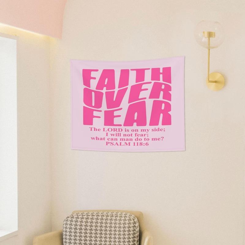 VIKAMA Faith Over Fear Tapestry Pink Christian Quote Design For Inspirational Decor Bedroom Wall Styling and Photo Backdrop