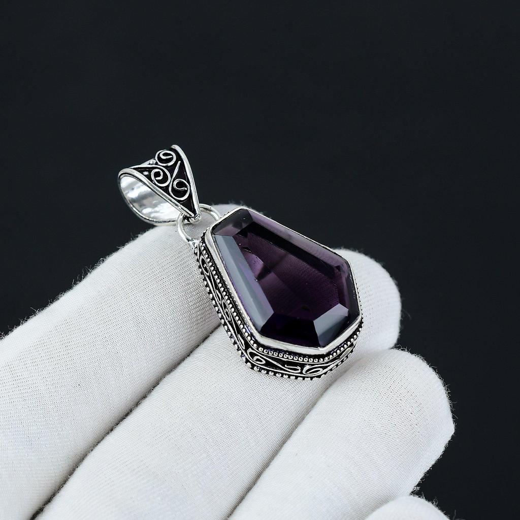 Coffin Shape Amethyst Pendant, 925 Sterling Silver Pendant, Handmade Pendant, Coffin Shape Gemstone Jewelry, Silver Jewelry For Women Gift