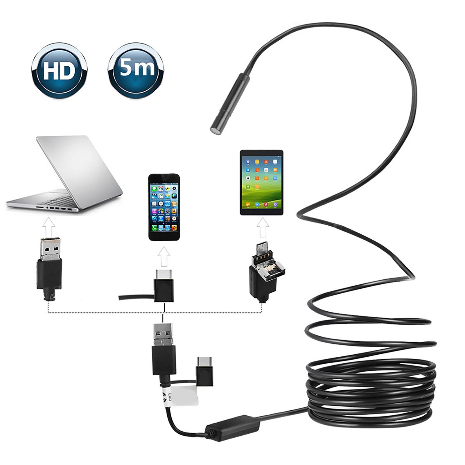1pc Black 5 Meter USB OTG Endoscope with 2 Megapixel Waterproof Camera for Pipe Car Inspection