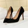 Fashion 2025 New Summer Fashion Women 8cm Or 10.5cm Thin High Heels Pumps Metal Black Pumps Studded Flock Pumps Ladies Valentine Shoes