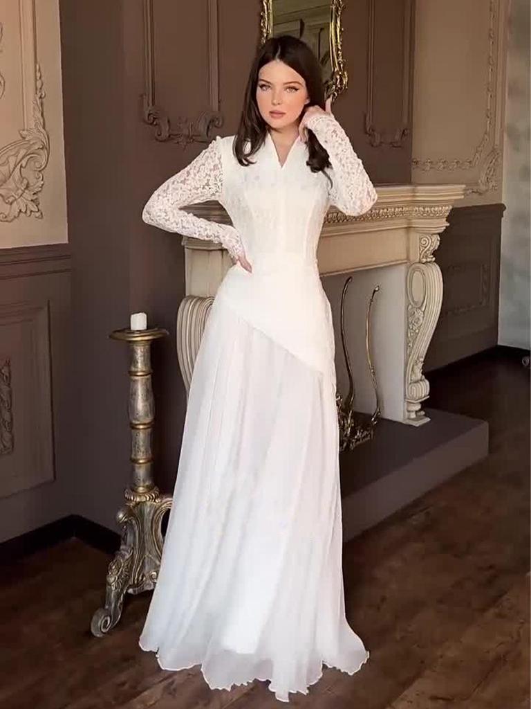 Spring 2025 Elegant Retro Long Sleeve Waist-Cinching Dress