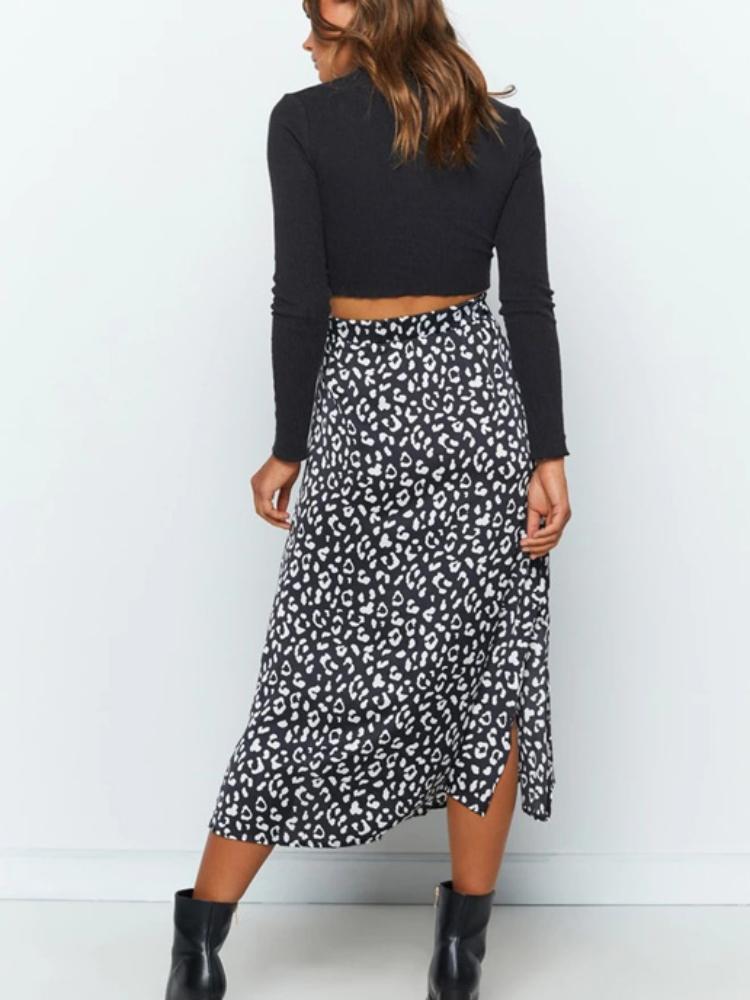 Sexy Leopard Print Split Skirt Casual Fashion Long Skirts for Women Spring Summer Elegant Female Skirt