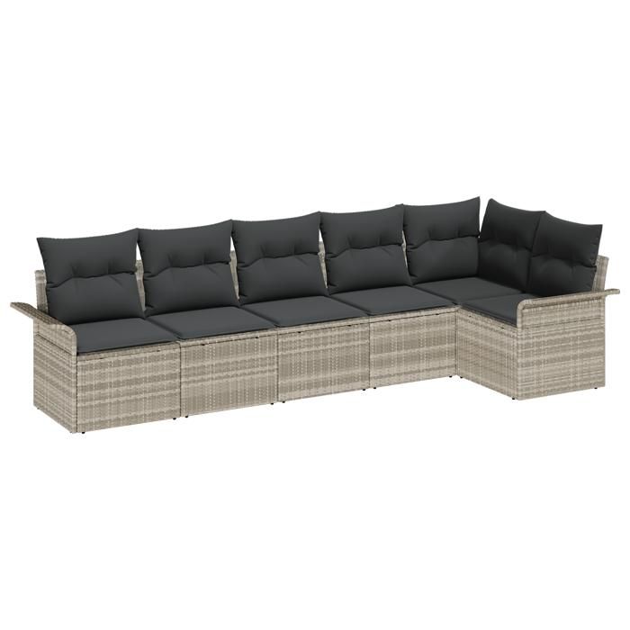 VidaXL Ensemble de canapés de jardin 6 pièces avec coussins Gris clair Poly Rotin 3345382