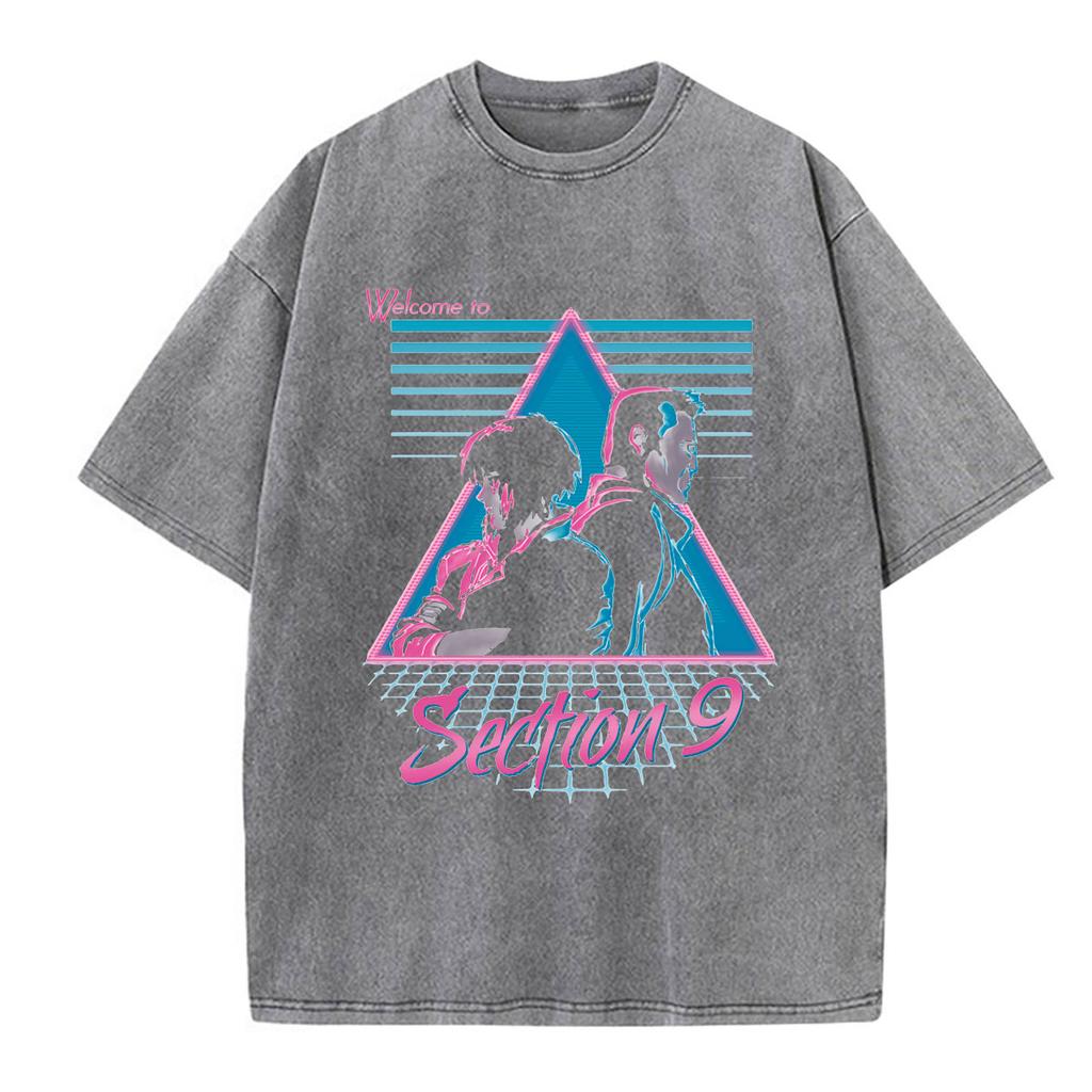 Anime Ghost In The Shell Motoko Kusanagi Vintage Washed T Shirts Men Women Clothing Casual Short Sleeve Oversized Tshirts Tops