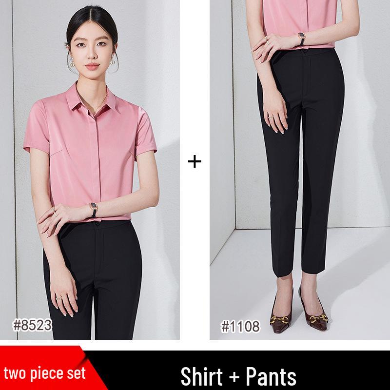 Elegant Summer Short Sleeve Skirt Suit - 2025 Professional Formal Business Workwear Set for Civil Servants