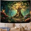 FAXDONG Mystical Forest Tapestry Wall Hanging - Magical Glowing Fairy & Tree with Luminous Mushrooms, Butterflies, Horizontal Large Floor-to-Ceiling M