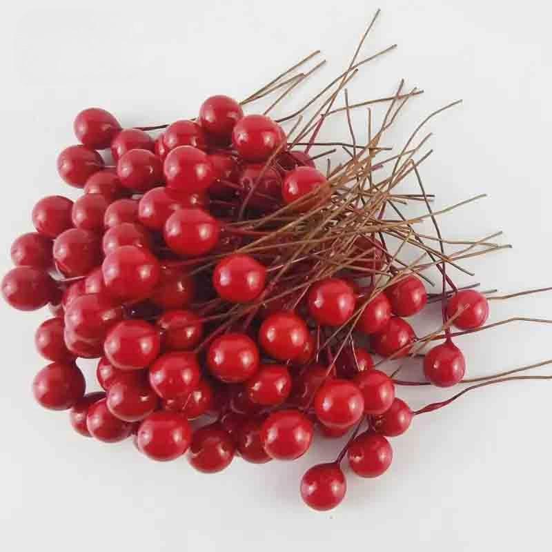1000/50x Mini Artificial Berries Red Fake Berry Cherry Stamen for Christmas DIY Floral Wreath Ornament New Year Party Home Decor