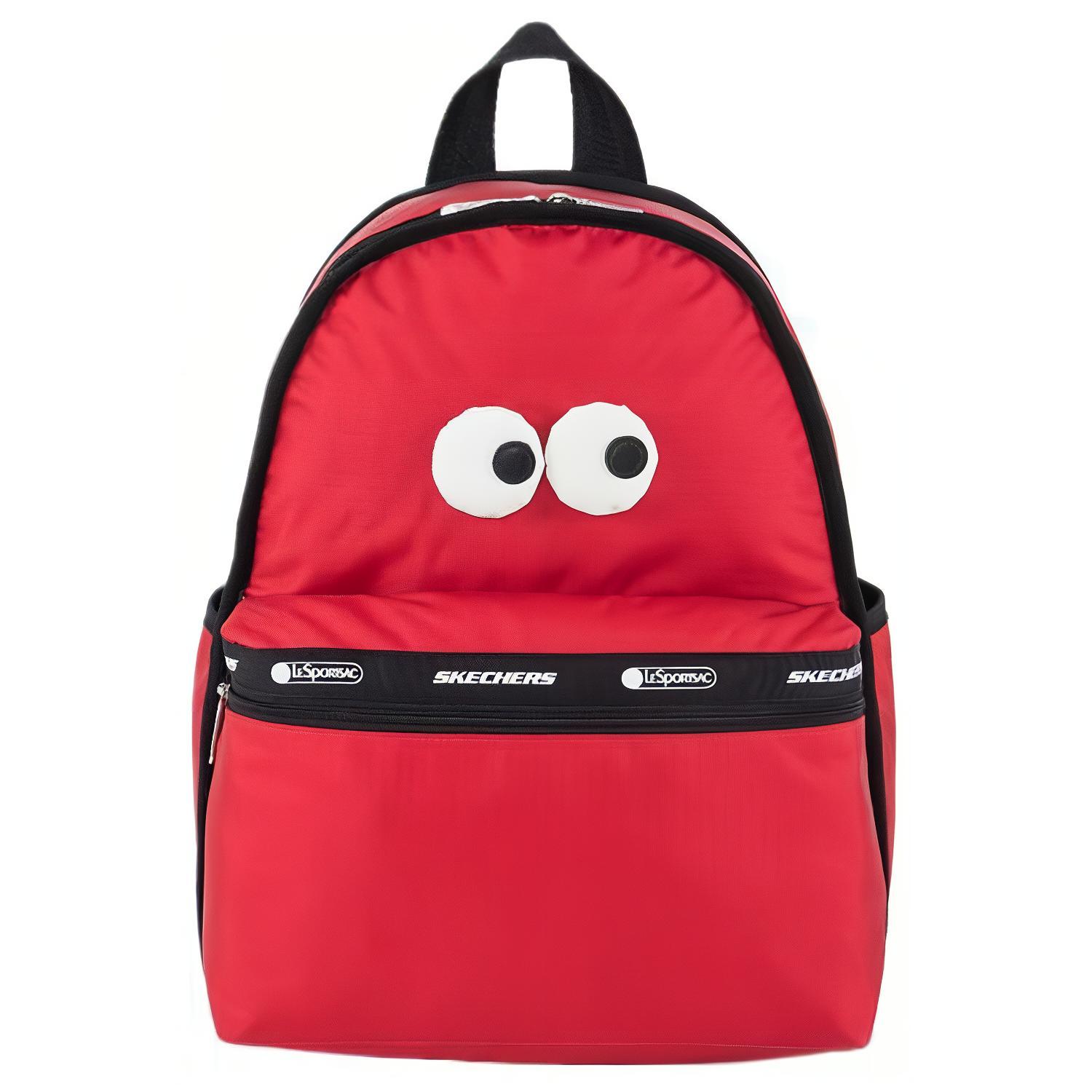 Skechers X LeSportsac Collaboration Zipper Closure Cartoon Print Fabric Backpack Unisex Backpack Deep-Red L423U137-03E3 Dark Red