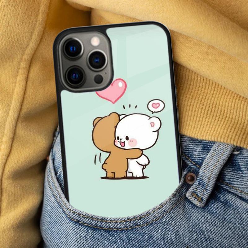 Cute Bear Lovers Soft Phone Case for iPhone 17 Air 16e Pro max 15 Pro 13 14 Plus 11 12 MagSafe Magnetic Coque