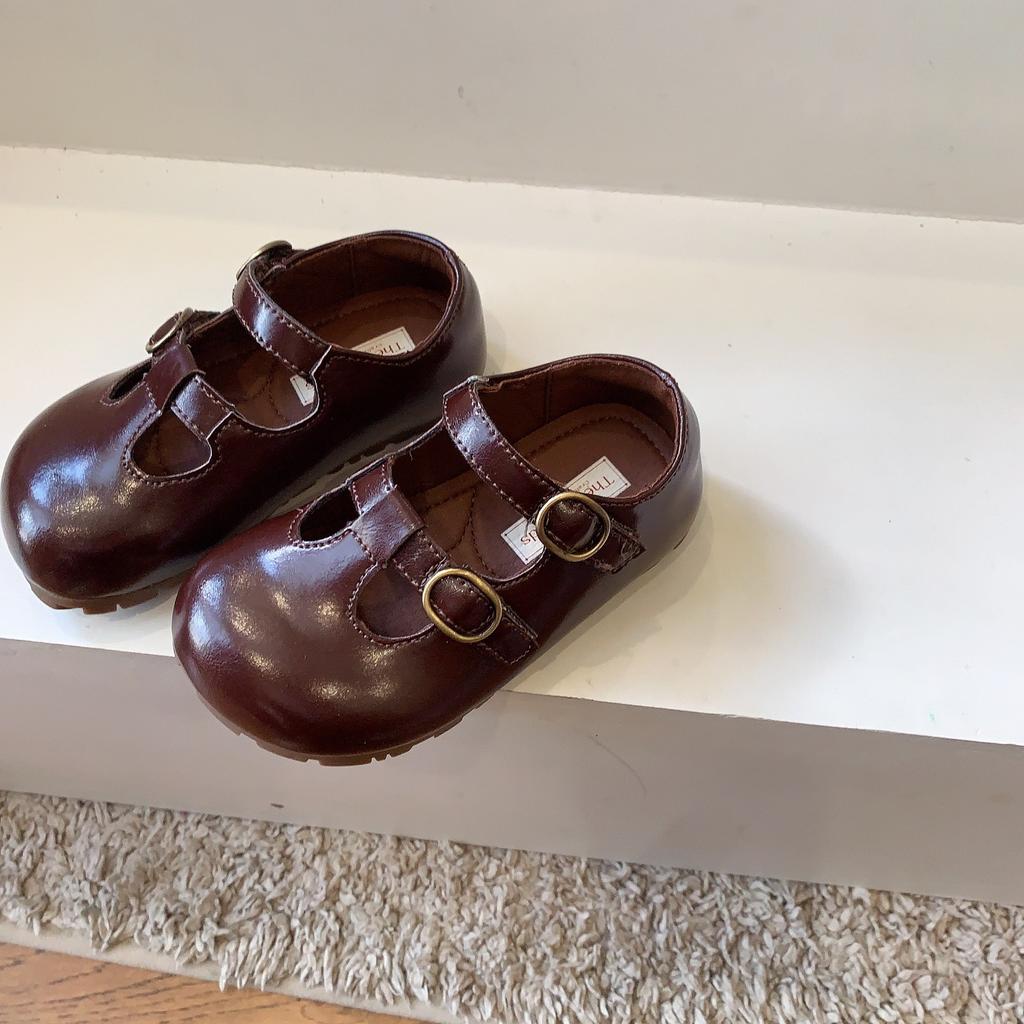 Retro Kinderlederschuhe 2025 Frühling und Herbst Mädchen Einzelschuhe flacher Schaft weiche Sohle Mädchen Prinzessinnenschuhe Doudou Babyschuhe Tide
