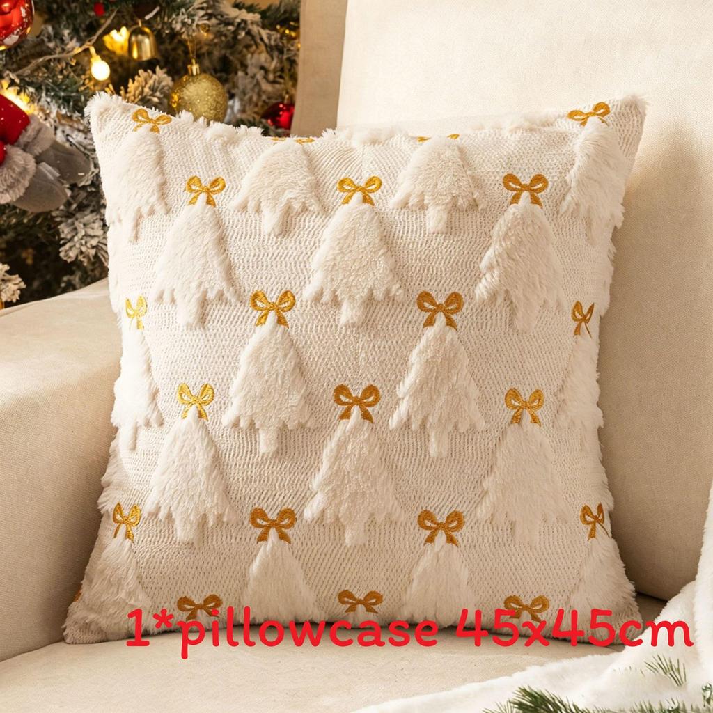 Christmas Plush Pillow Cover With Geometric Snowflake Design For Home Decor And Gift