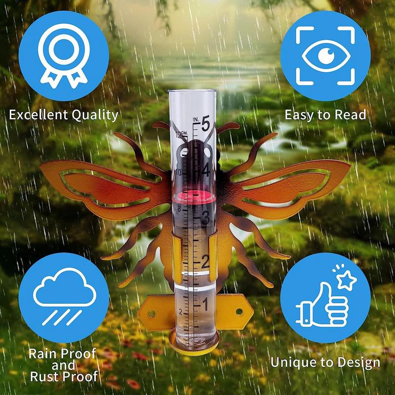 Outdoor Rain Gauge Easy To Read Rain Collector With Metal Art Garden Decor Patio Decoration Imperial Metric Rain Gauge For Parks