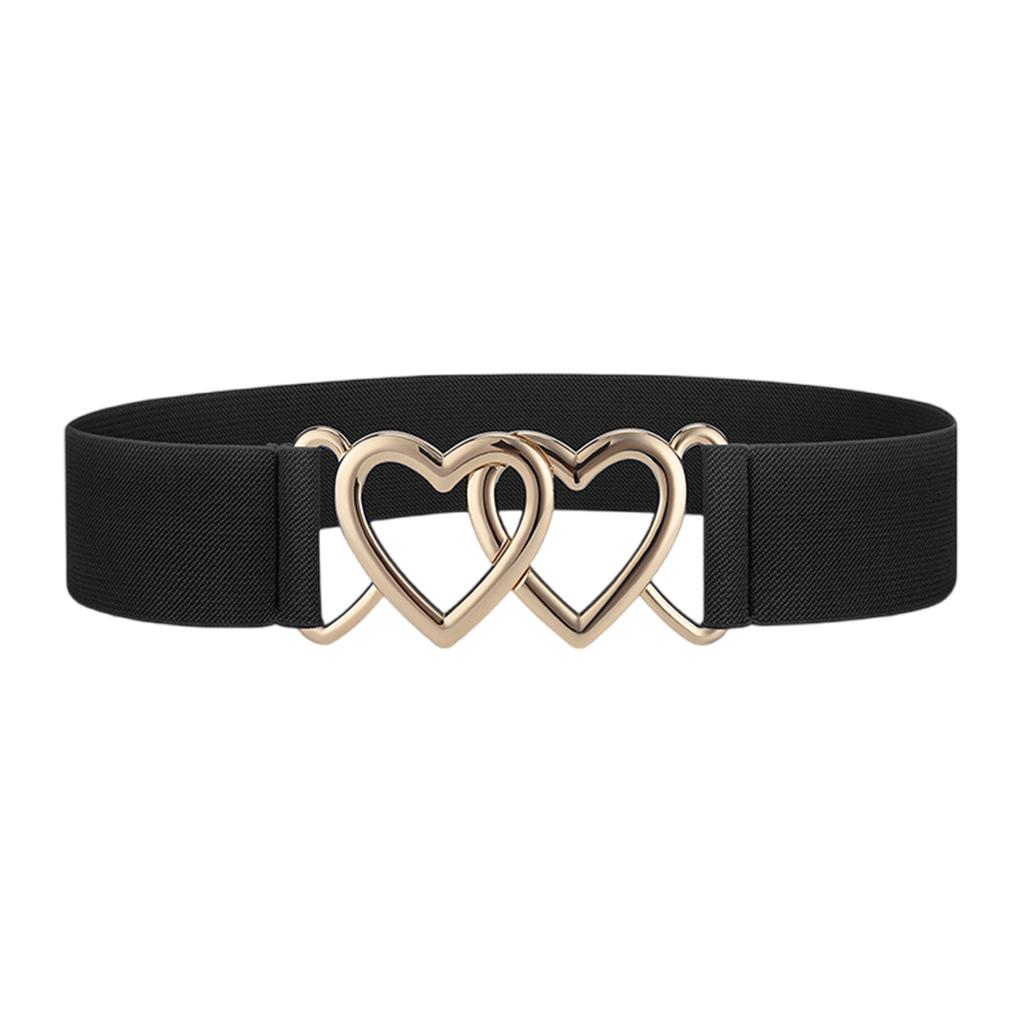 Simple Double Heart Buckles Waist Cincher Elastic Waistband Breathable Fabric Corset Belt For Women Fashion Accessories