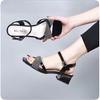 Outer Wear Rhinestone Open-toed Summer New Style Thick Mid-heel One-word Low-heeled Sandals Women