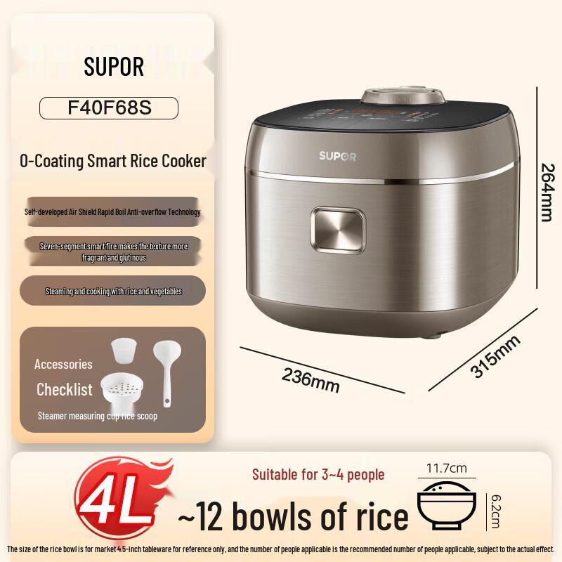 SUPOR 4L 0-Coating Stainless Steel Multi-function Rice Cooker