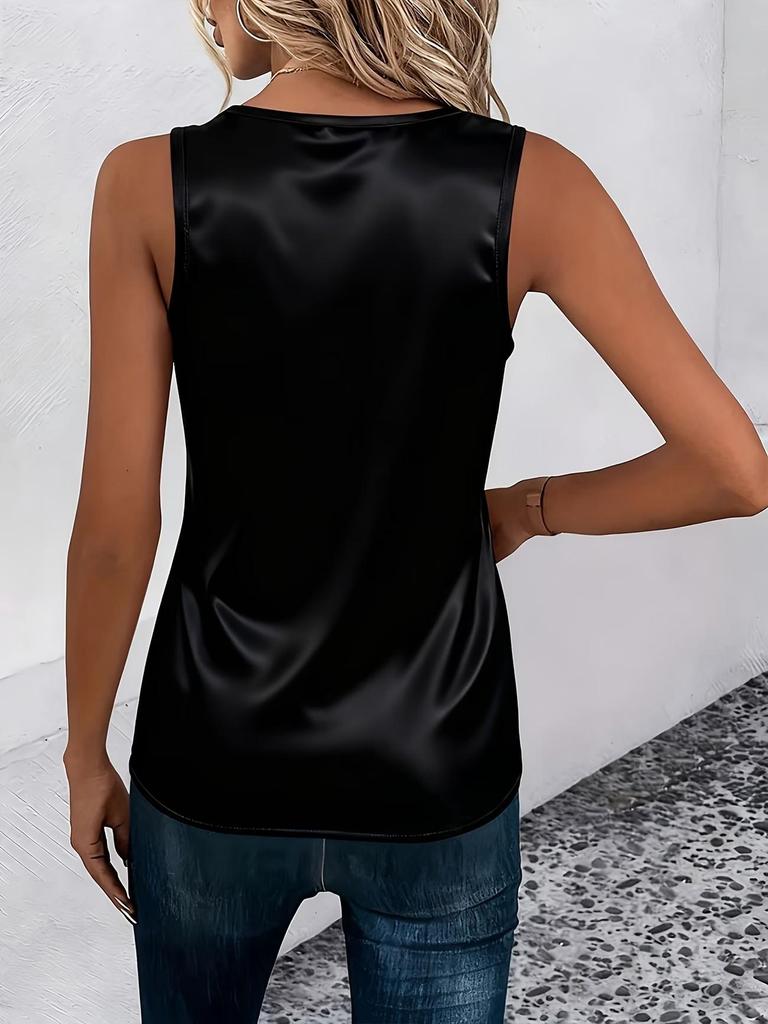 European Style V-Neck Sleeveless Satin Slimming Women's Top 2026