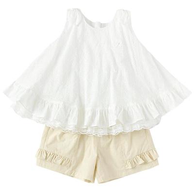 Balabala Girls' Summer Lace Sleeveless Top & Pants Set