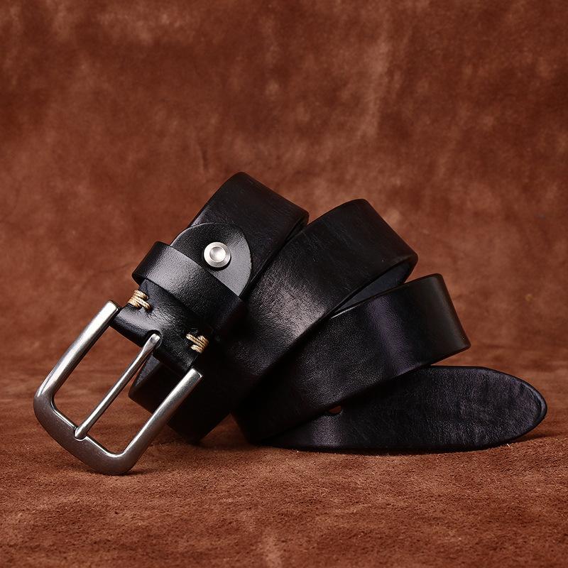 Rare Thickened Extra Thick First Layer Cowhide Belt Men'S Genuine Leather Stainless Steel Buckle Washed Retro Simple Casual Belt