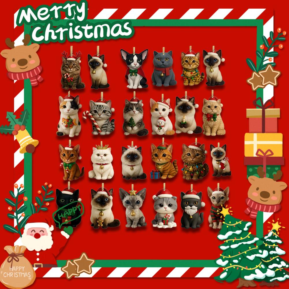 Cat Advent Calendars 2025, 24 Days Cute Kitten Pendant Advent Calendars, Kitten Christmas Tree Decorations Countdown Calendar