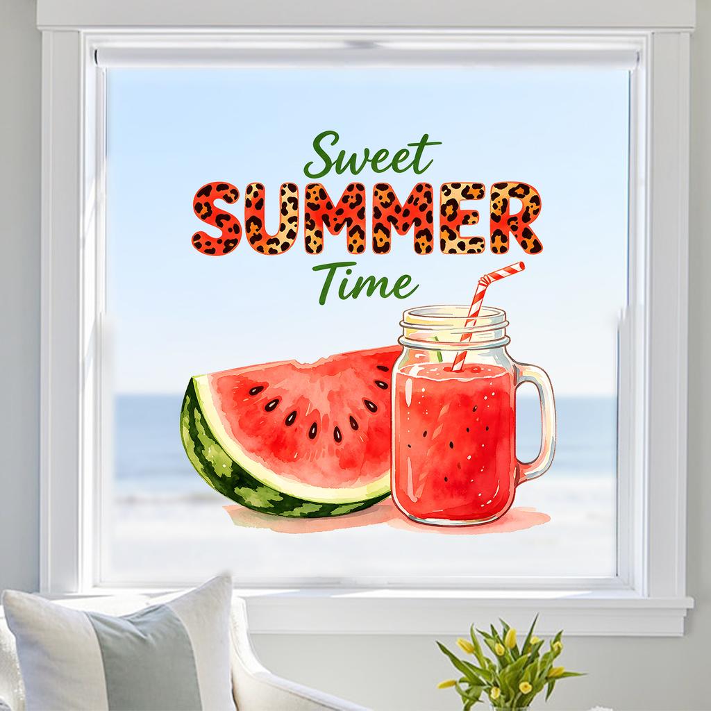 Creative Summer Watermelon Iced Drink Static Cling Wall Sticker Waterproof Oil Proof Kitchen Living Room Decor