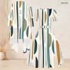 Women Plus Size Geometric Printed Two Piece Set Square Neck Short Sleeve Tie Waist Flared Dress And Three Quarter Sleeve Cardigan