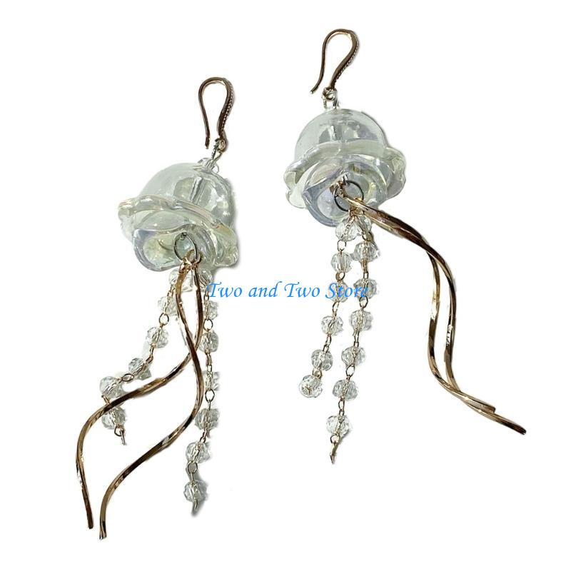 HX6F Jellyfish Tassels Drop Pendant Earrings Temperament Dangle Earrings Jewelry
