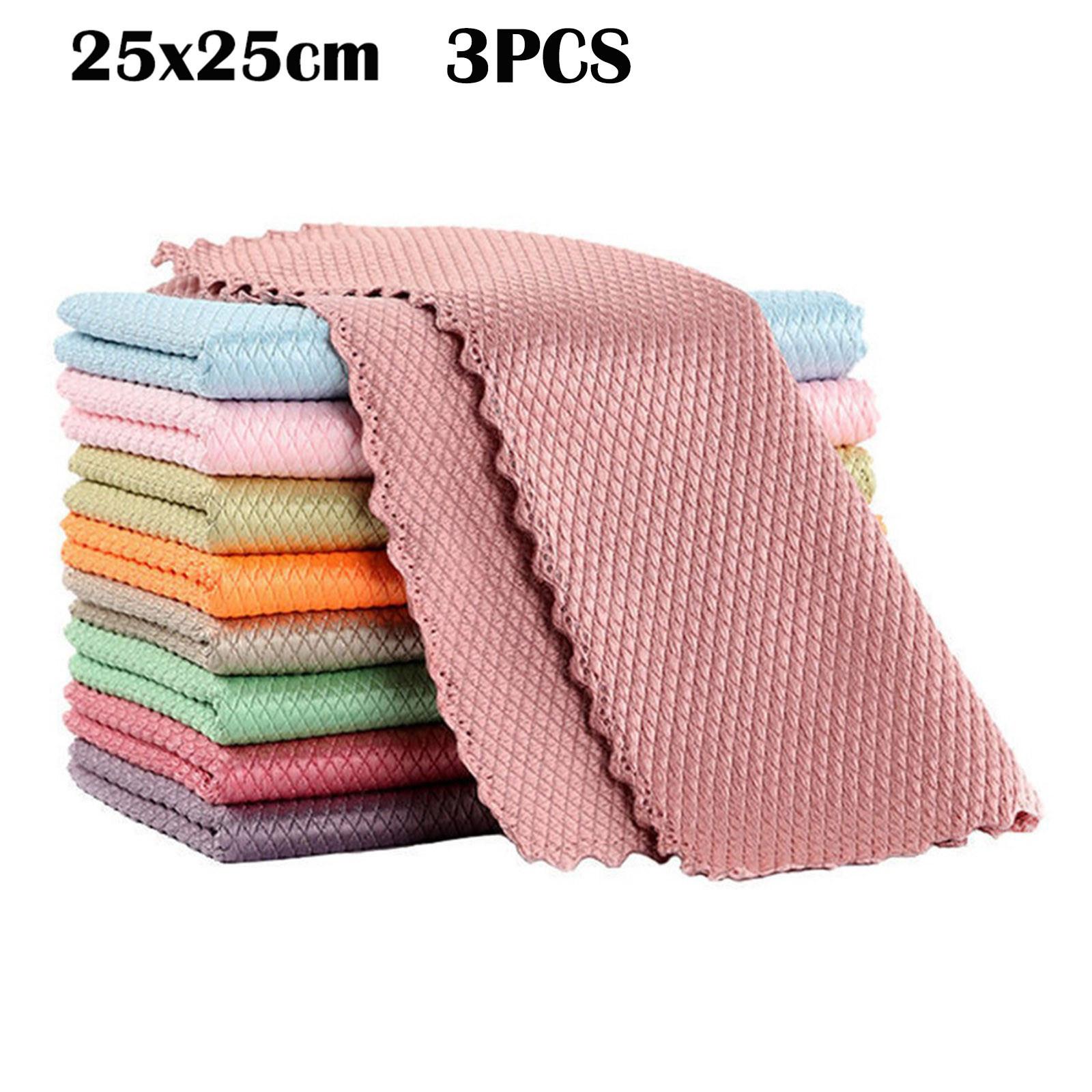 3pcs Microfiber Dishcloths Dish Washing Dishes Cleaning Kitchen Dining Bar Remove Fingerprint Dust Water Stain Cleaning Cloth