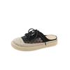 Fashion Fashion Mesh Wrapped Half Slippers Women's New Round Toe Shallow Mouth Splicing Front Lace-up Soft Sole Non-slip Flat Shoes
