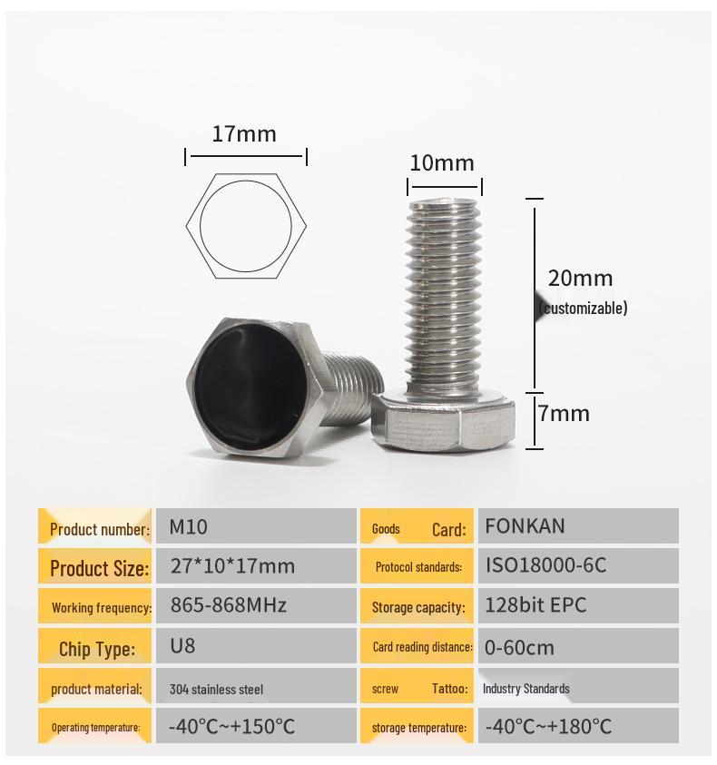 UHF RFID 304 Stainless Steel Screw Tag for Equipment Management