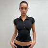 2KWEIRD Tank Black Polo-Kragen T-Shirt, Slim Fit und Sexy Kurzarm Sommer Damen Kurztop