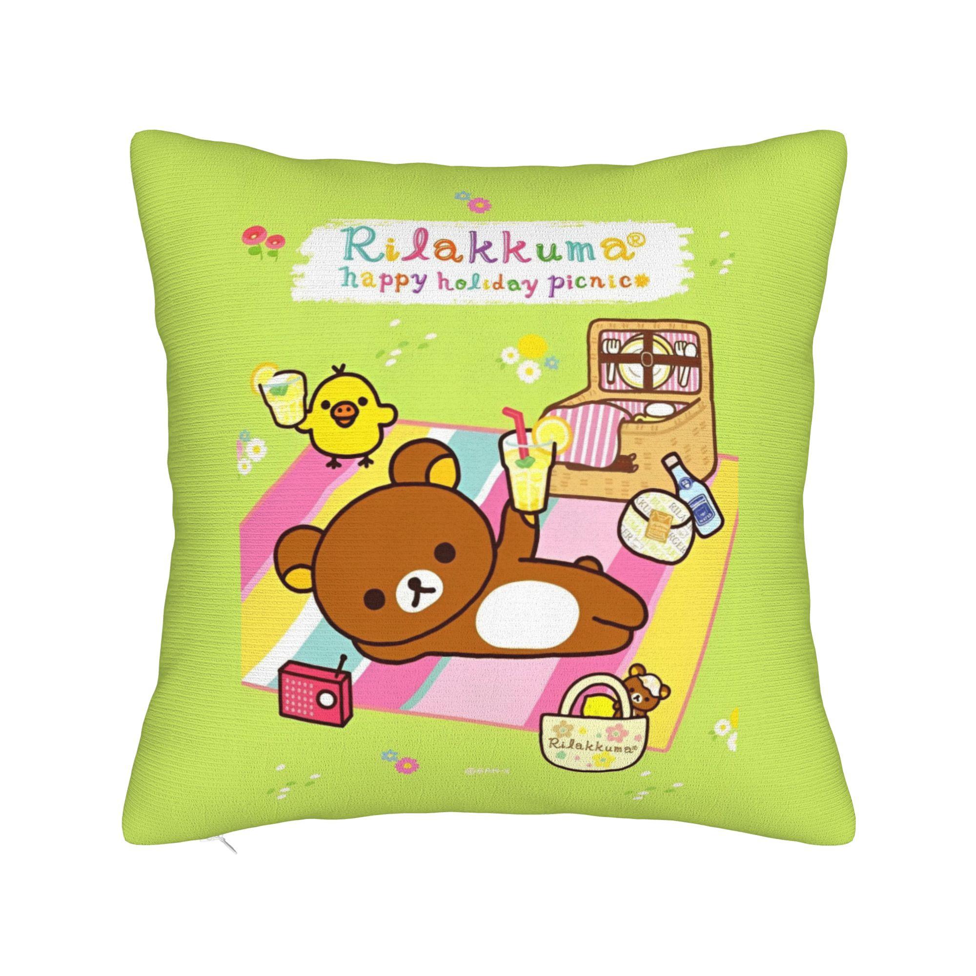 Cartoon Rilakkumas at Night Throw Pillow Cover Polyester Decorative Pillow   4545cm Pillowcover Home Decor 30x30cm 12x12in