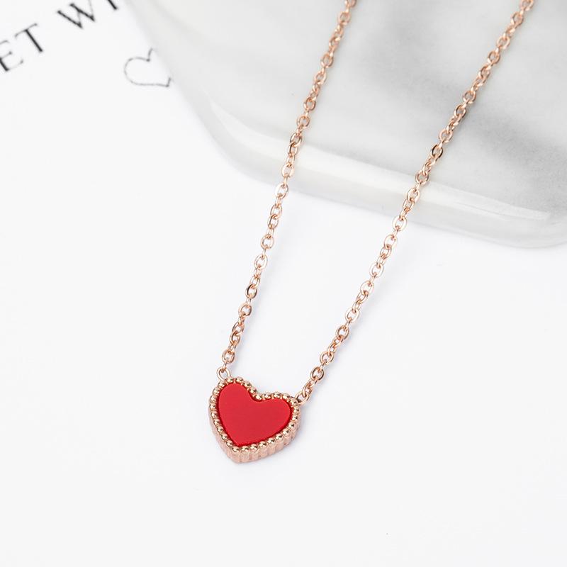 Women's Titanium Steel Heart Necklace - Red & Black, Colorfast, Simple Clavicle Chain, Trendy Ins Style