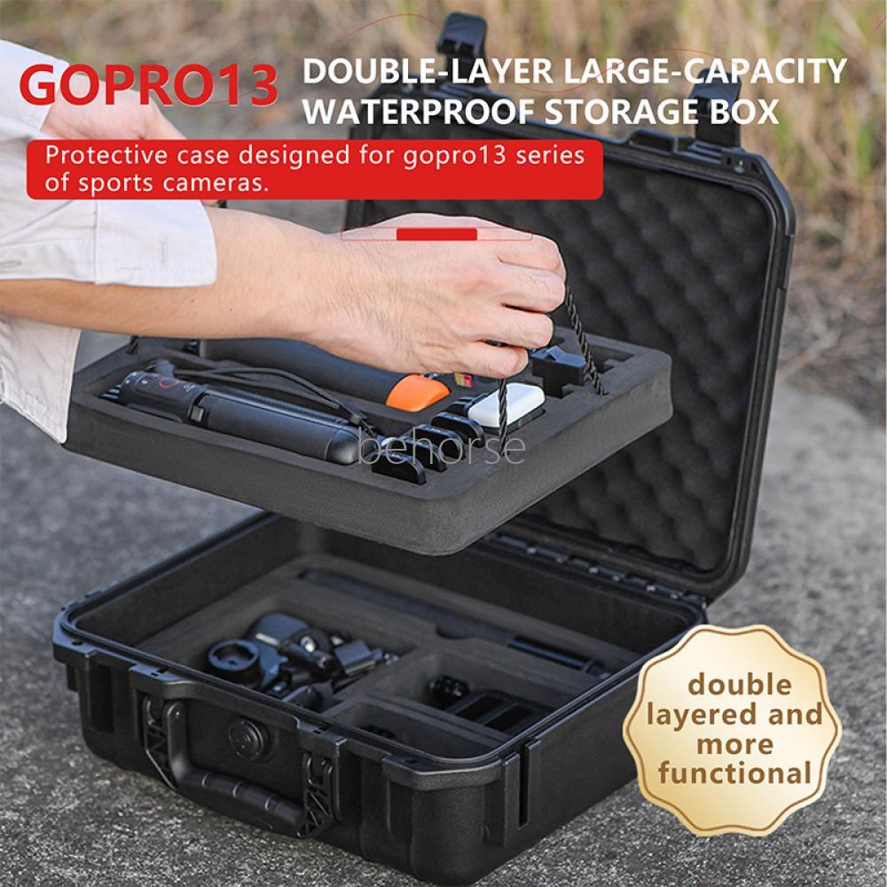 2 Layer Hard Case Storage Box Carrying Case Waterproof Portable Travel Suitcase For Gopro Hero13/12/11/10/9 Camera Accessories