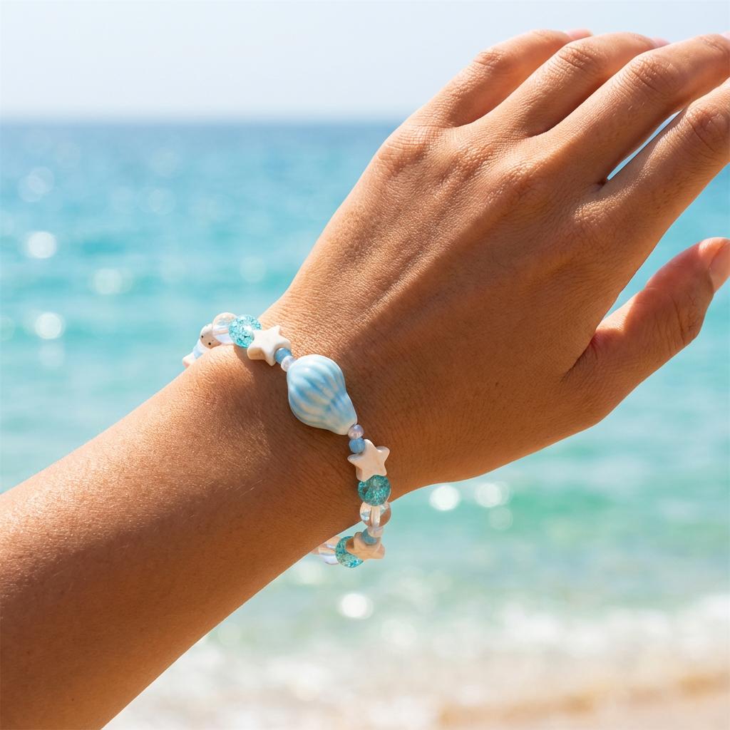 Handmade Ceramic Conch Starfish Beaded Bracelet For Women Girls Cartoon Ocean Theme Charm Bracelets Summer Beach Party Jewelry