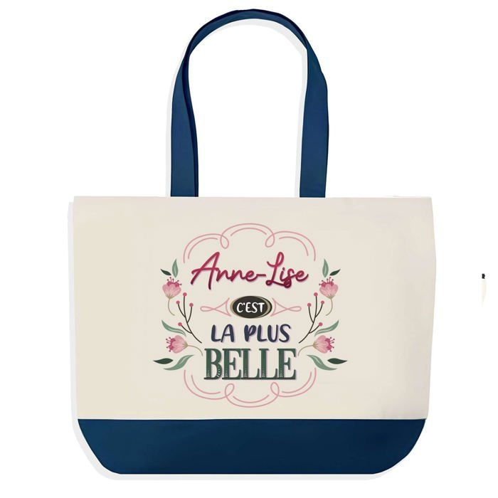 Sac shopping - PLANETEE - Anne-Lise la plus belle - fond bleu - coton 40x45 cm - fabriqué en France
