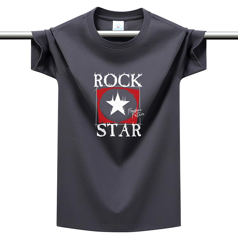 220g Heavyweight Cotton Men's T-Shirt Rock Star Print Plus Size Multi-color Casual Round Neck Tee