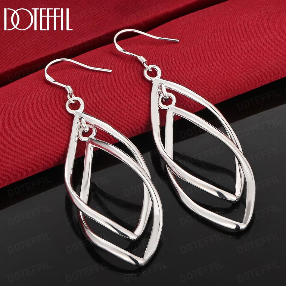 925 Sterling Silver Double Diamond Pendant Earrings Fashion Wedding Jewelry