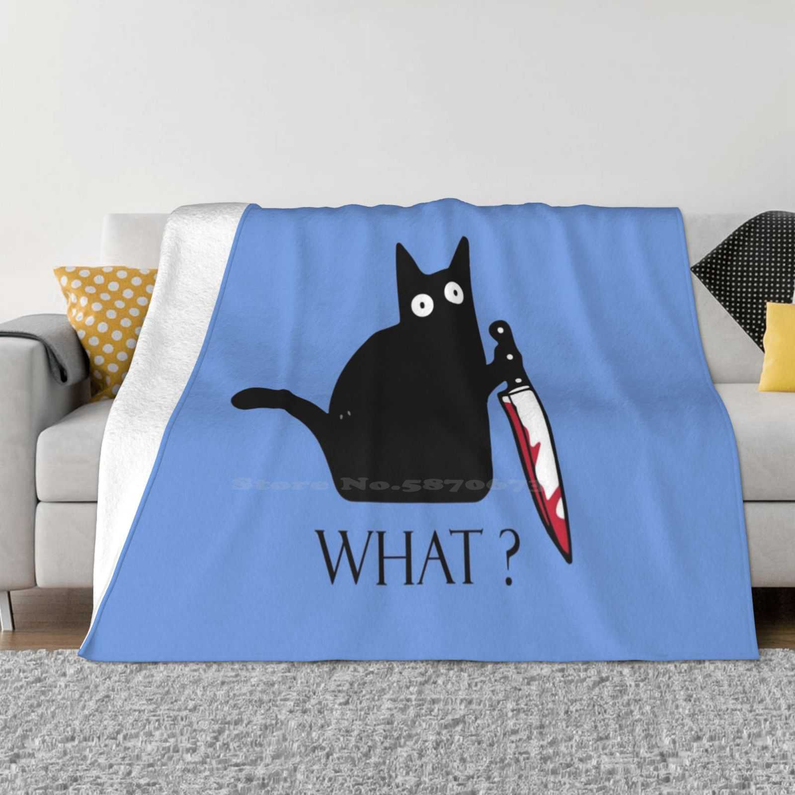 Cute Cat , What Cat , Crazy Black Cat , Funny Cat , Murderous Cat Soft Warm Blanket Sofa/Bed/Travel Love Gifts What Cat Funny 30x40in