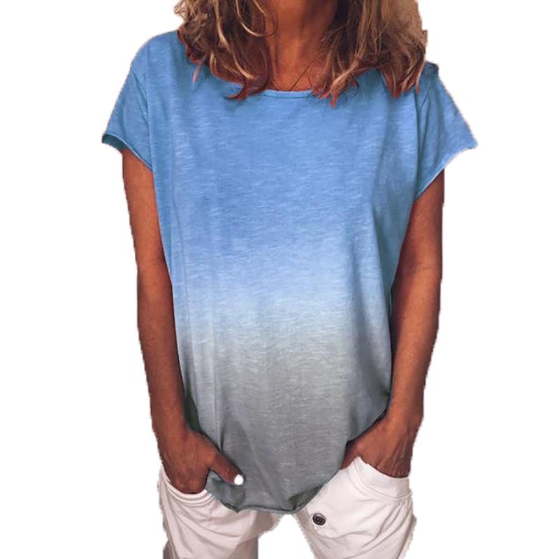 Comfortable Women's Summer Short Sleeve Gradient Plus Size Casual Beach T-shirt Tops Blouse For Relaxed Days