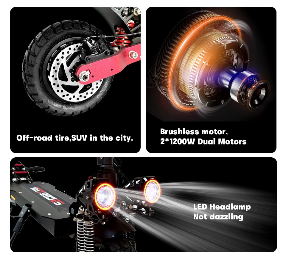 Scooter Scooter X6 de mare putere Off-road, cu două roți, 2400w, Scooter electric pliat, 48v, motor dublu, suspensie cu arc dublu