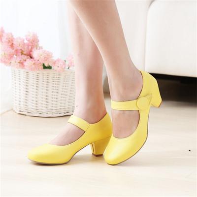 Gelbe Damen Blockabsatz Mary Janes Schuhe Mode Bequeme Pumps Riemen Beige Rosa Party Hochzeitsschuhe Damen Lässig