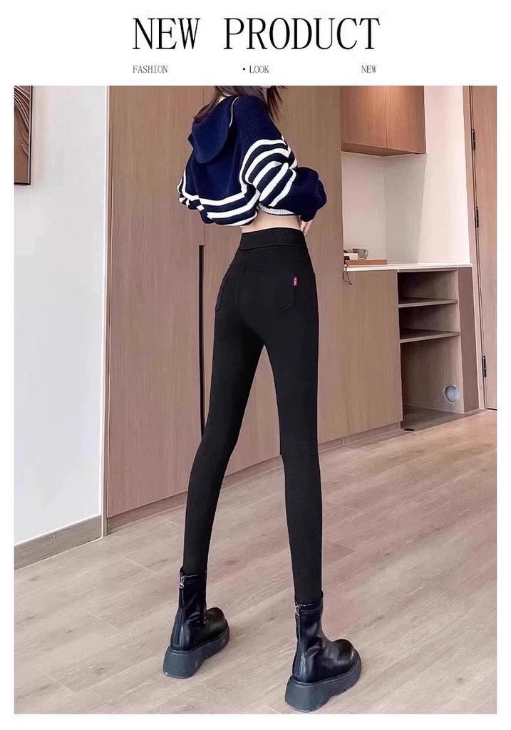 Women's Plus Size Thickened High-Waisted Denim Leggings: Velvet-Lined Skinny Fit for Spring and Autumn