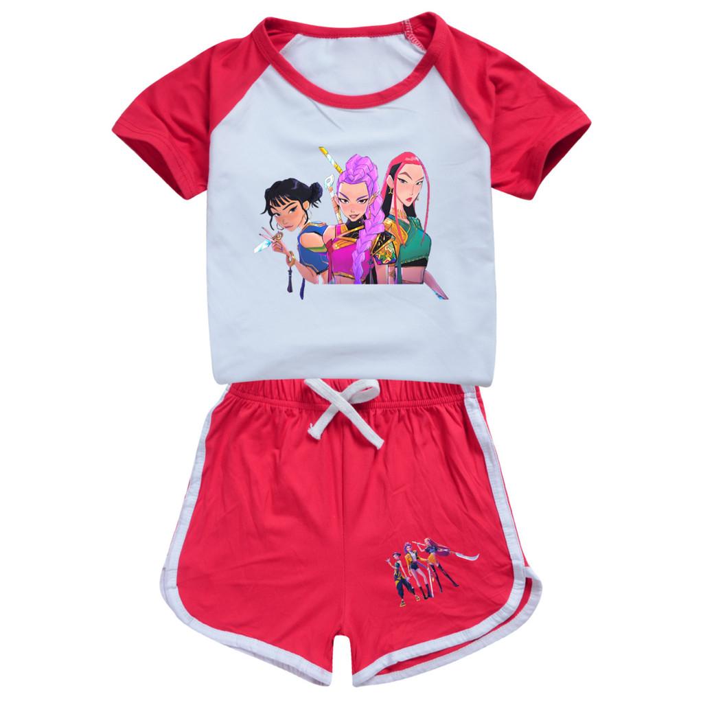 5037 Kids Girls POP Rumi Zoey Mira Print T-shirt Shorts Sport Tracksuit Clothes Set