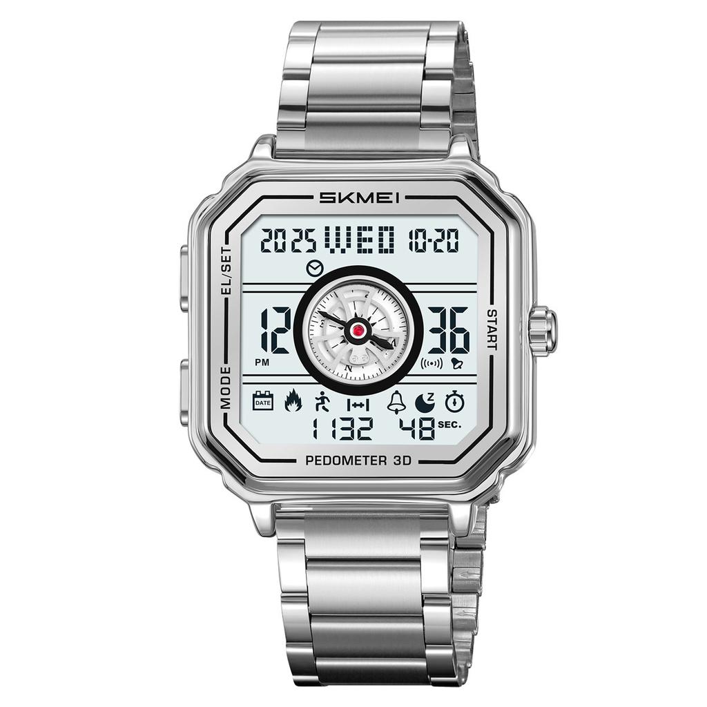 Square retro men's electronic watch, silicone tape, multi-function step counting, chronograph on the hour, sports watch
